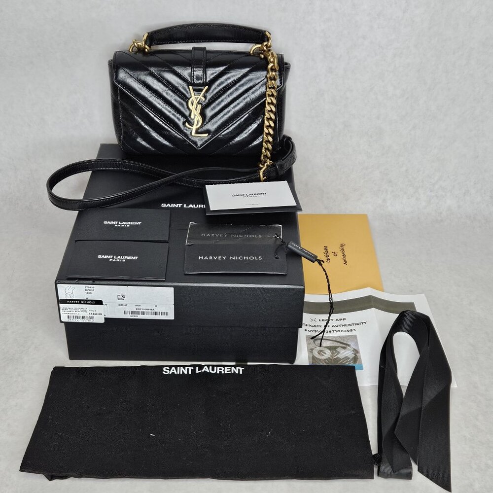 YSL Yves Saint Laurent Quilted Wrinkled Crossbody College Mini Handbag Purse